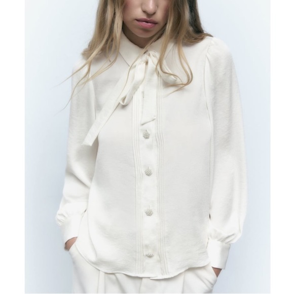 Zara Satin Shirt with Rhinestones - Picture 2 of 7